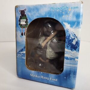 Alaska Gift Hang Foot Figurine - Fisherman Bear with Original Box